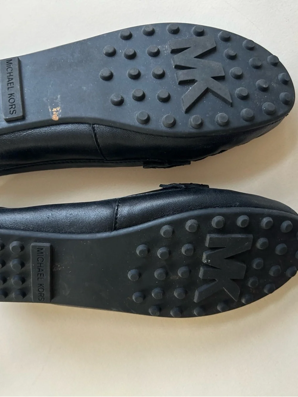 Michael Kors Black Leather Slip-On Loafers with Gold MK Medallion size 6.5